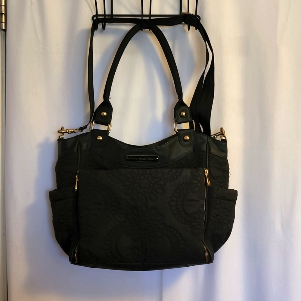Petunia Pickle Bottom black floral textured diaper bag